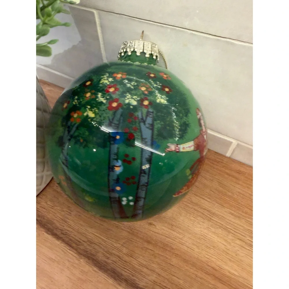 Vintage Li Bien Style Hand Painted Glass Ornament Russian Folk Dance Green 3